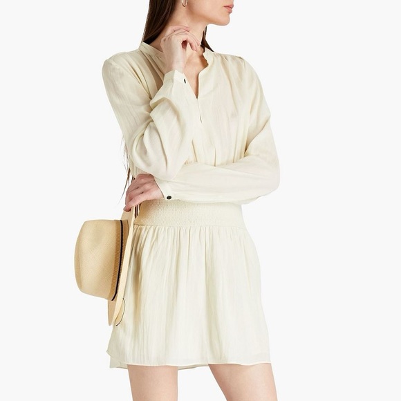 Rag & Bone Calista Shirred Gathered Gauze Dress Ivory Size M New w/Tag $395